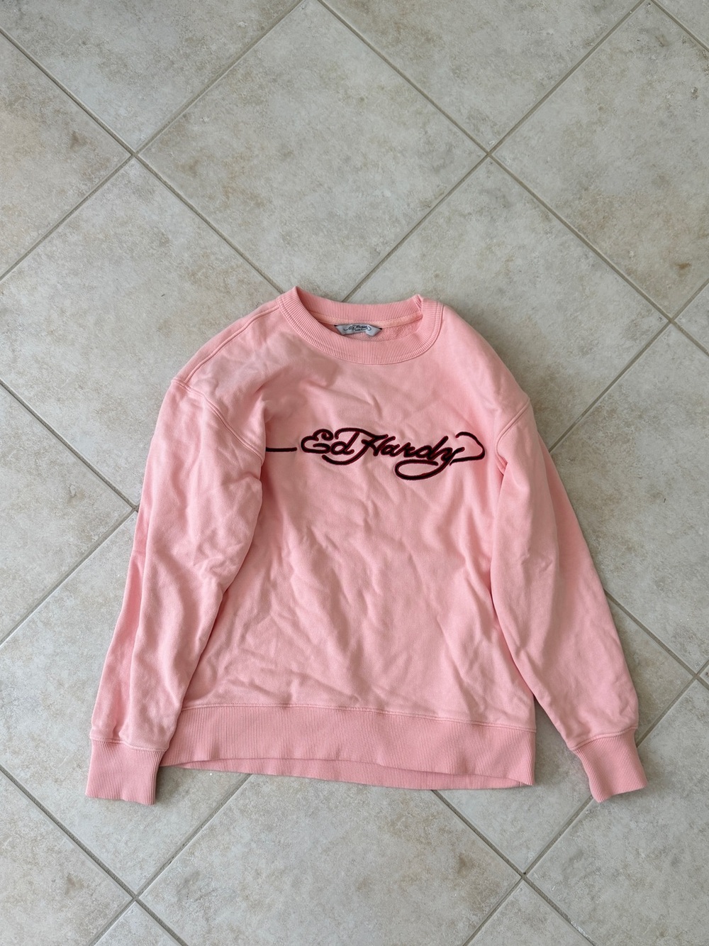 Ed Hardy Pink Crewneck with Script Logo